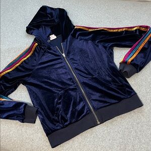 Natural Life Velvet Hooded Zip Jacket Womens Small Striped Blokecore Skater